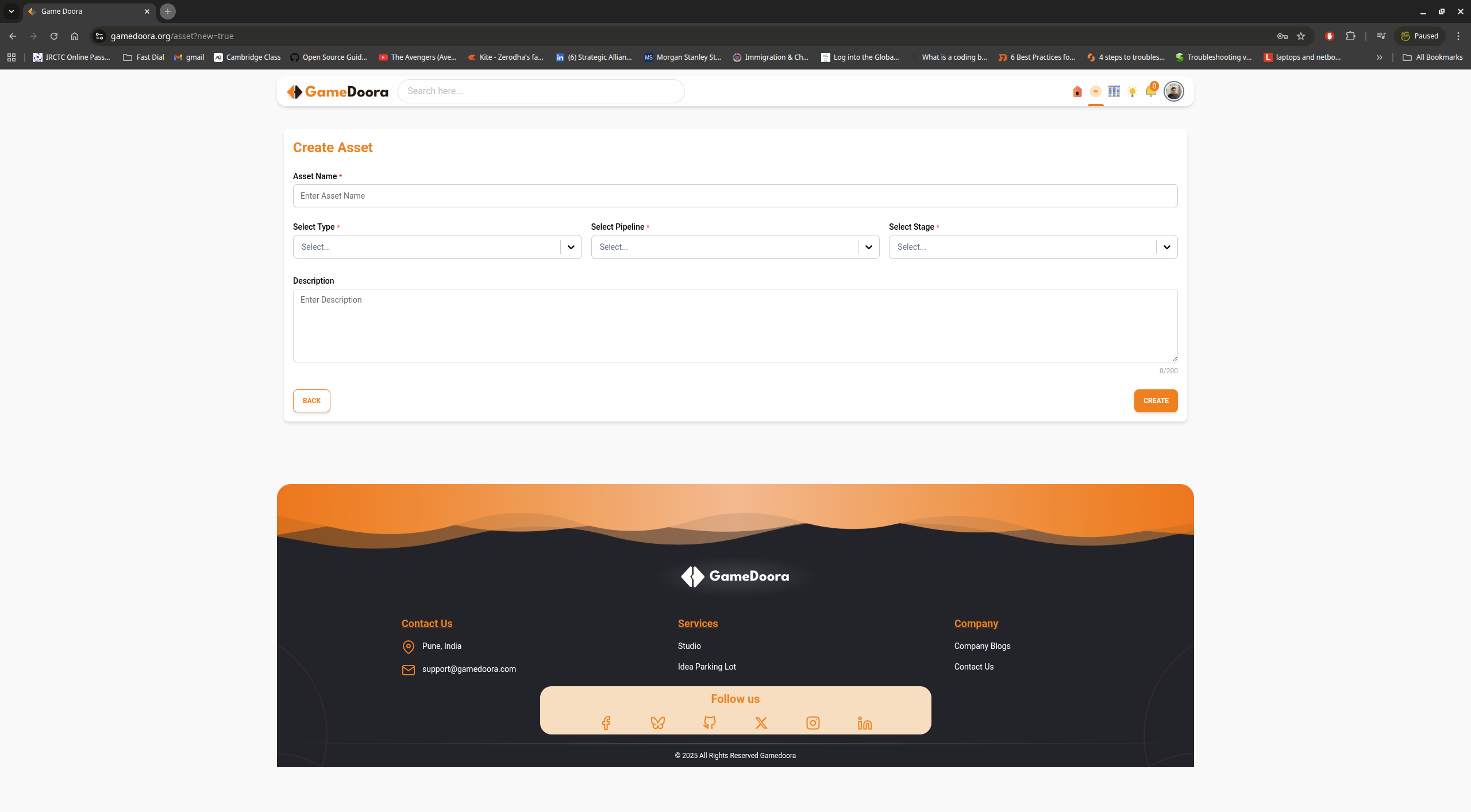 Upload asset form