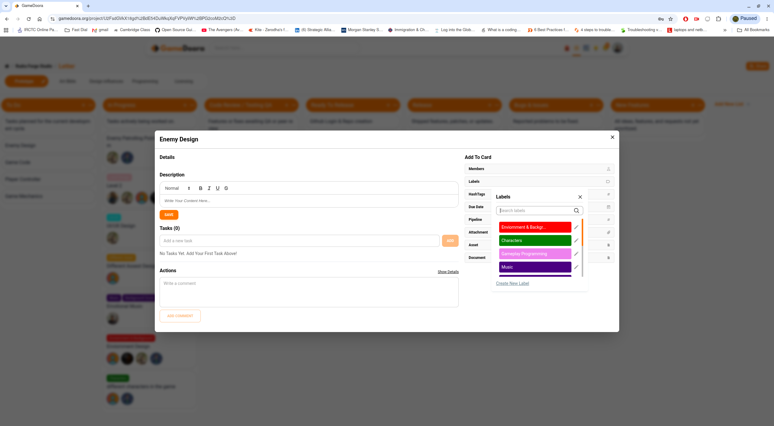 Add labels to card