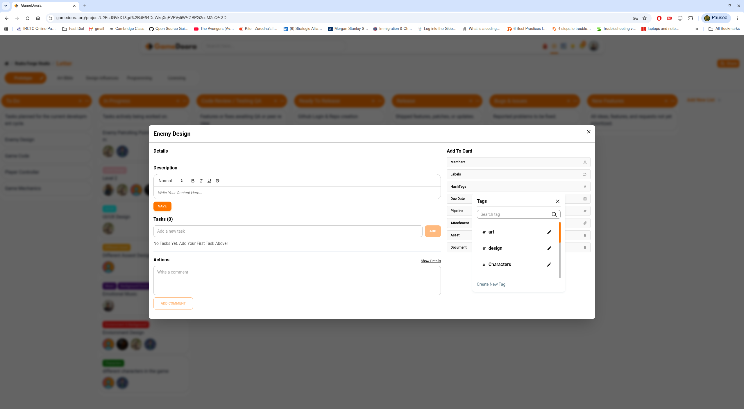 Add tags to card