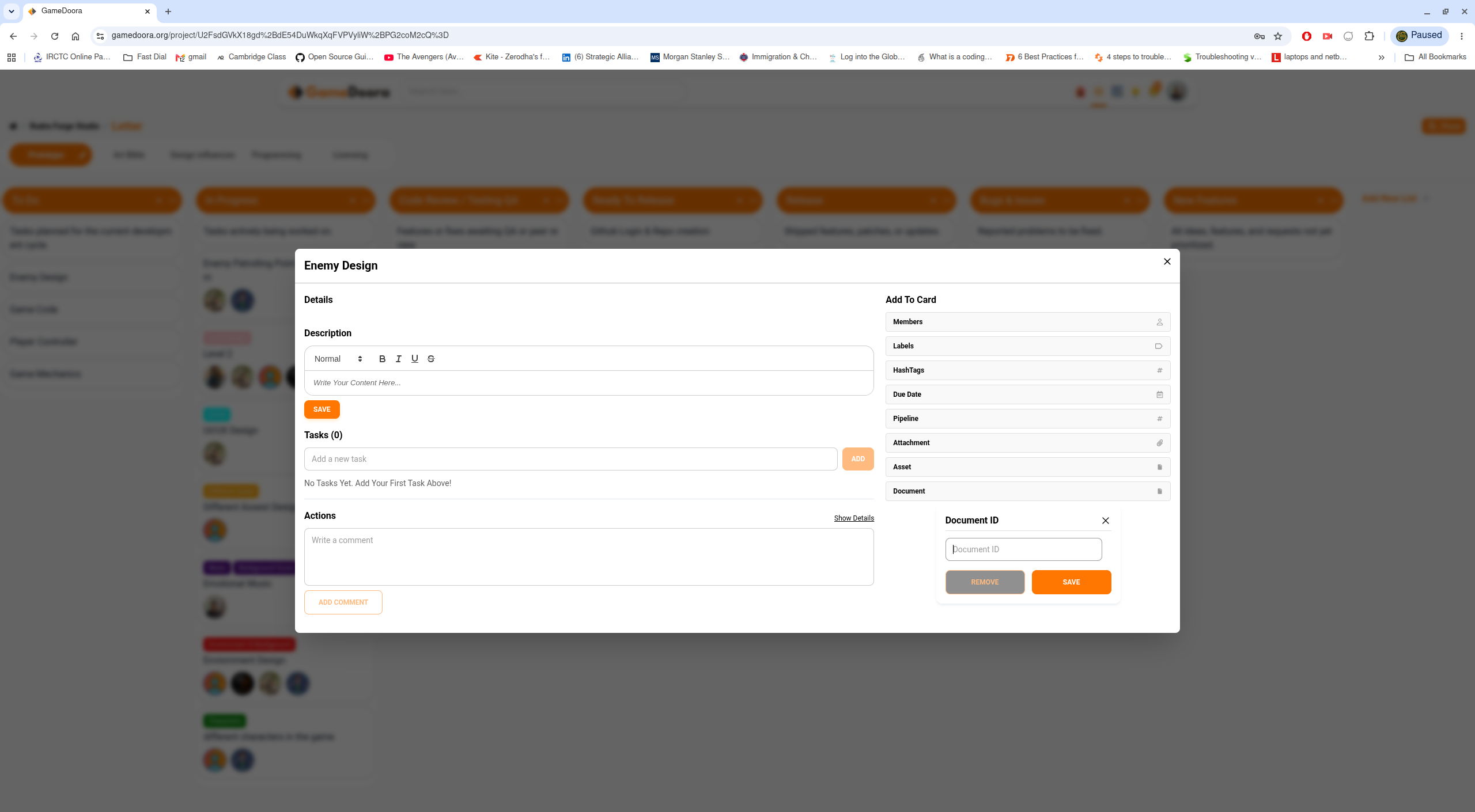 Assign document to card