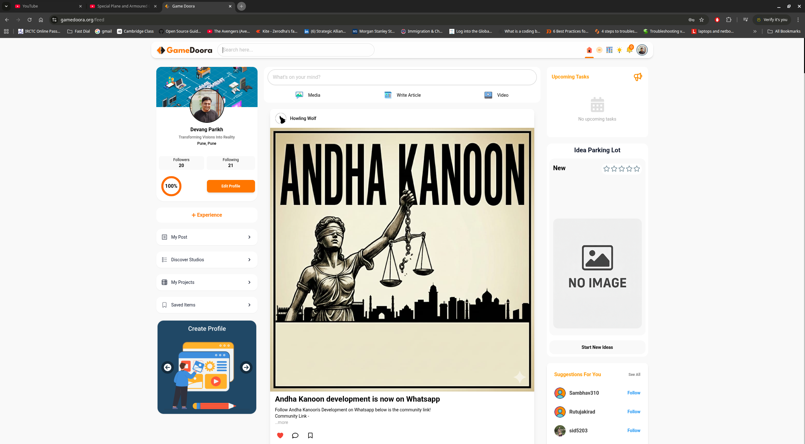 Main dashboard feed