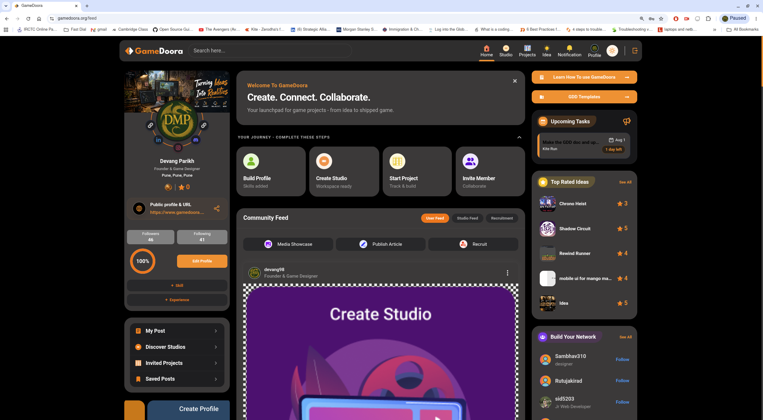 Dashboard in dark theme