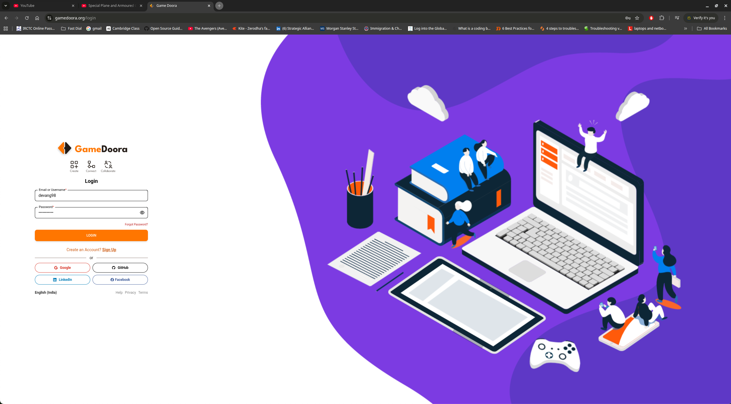 Gamedoora login page