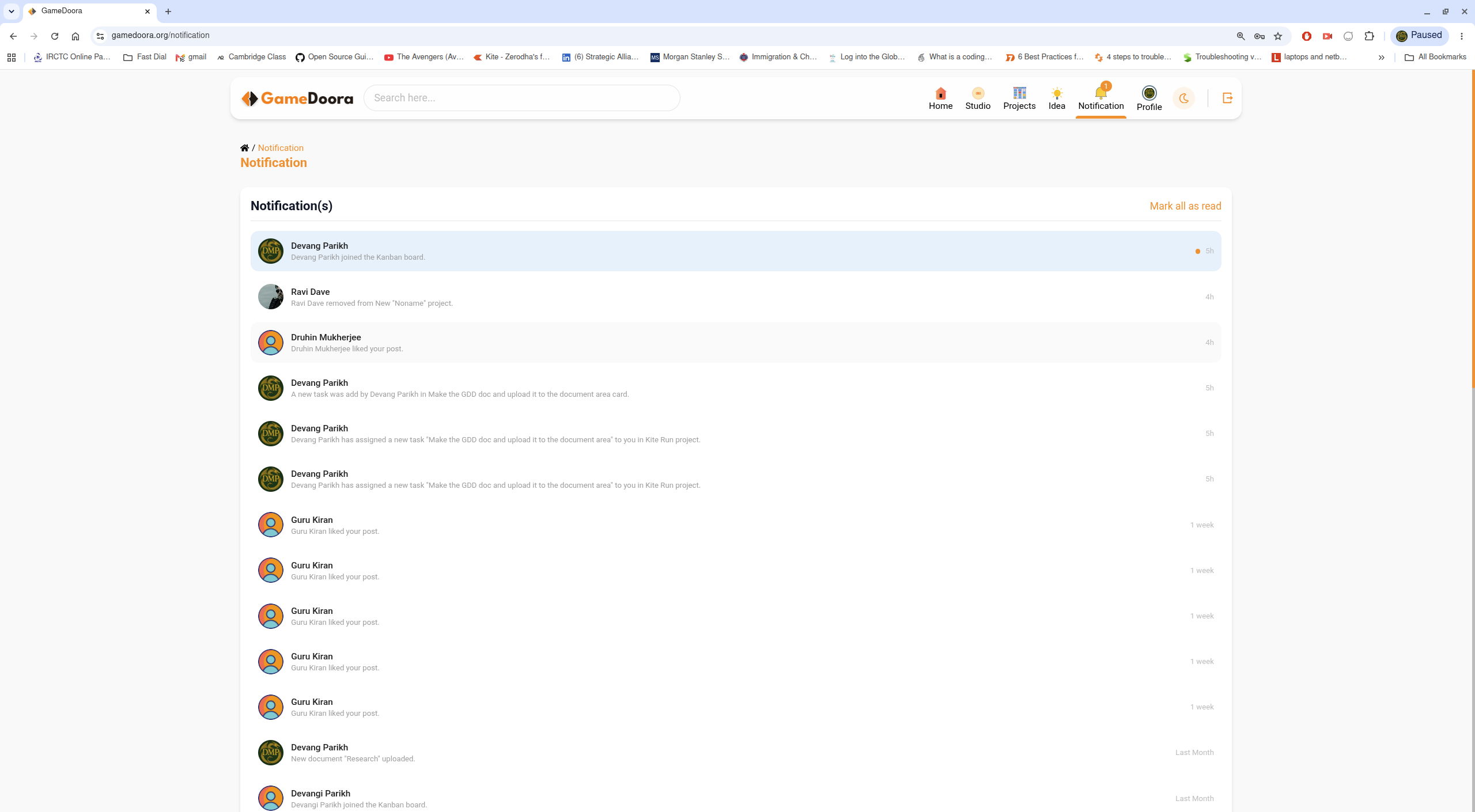 Full Notification Center page