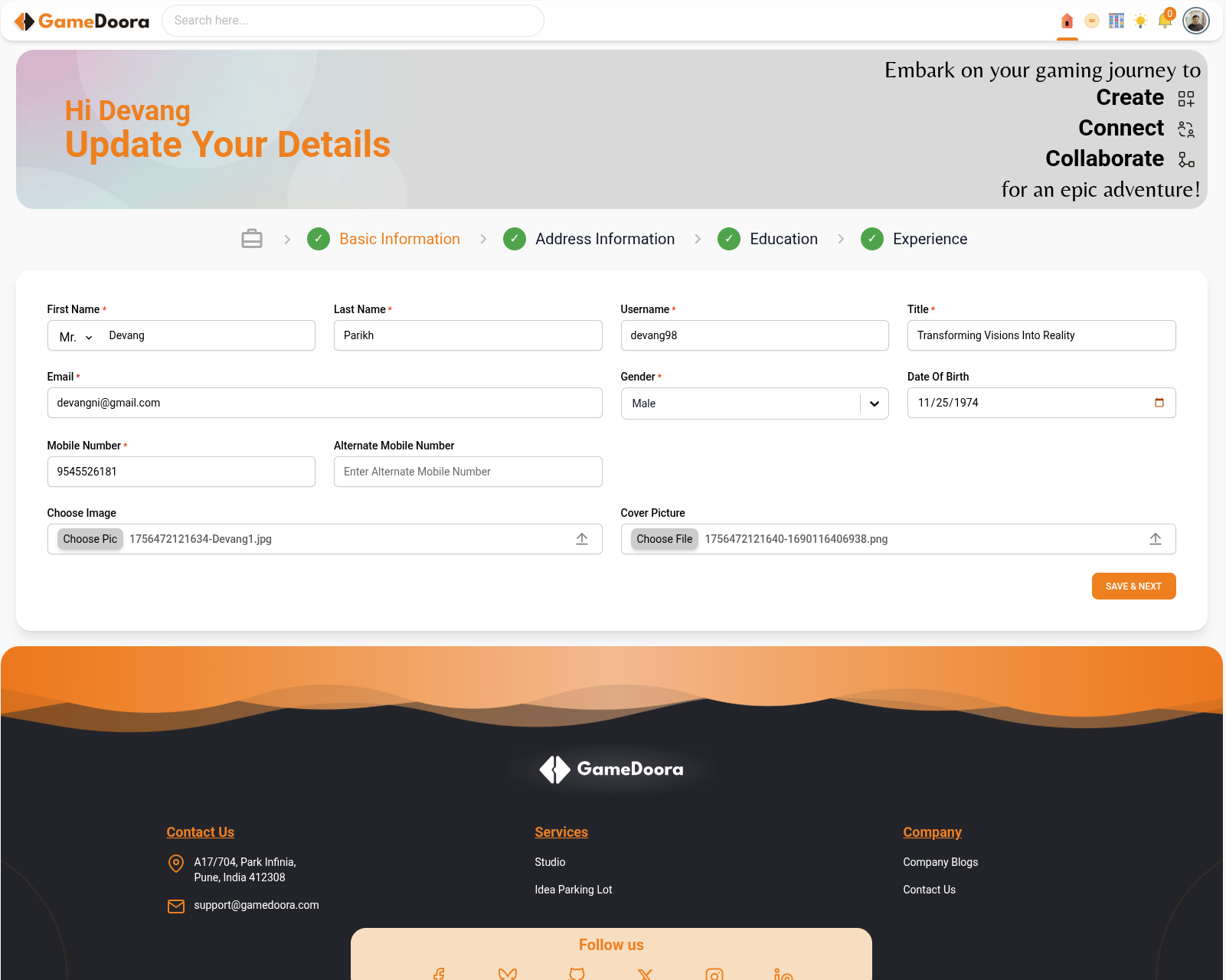 Profile with project links