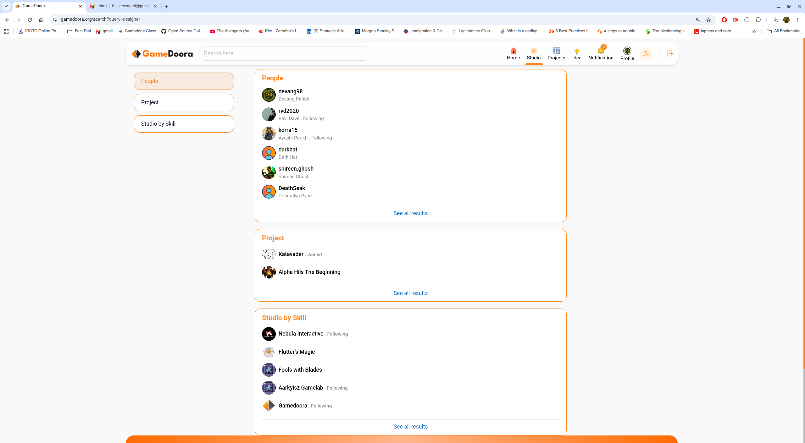 Grouped search results overview