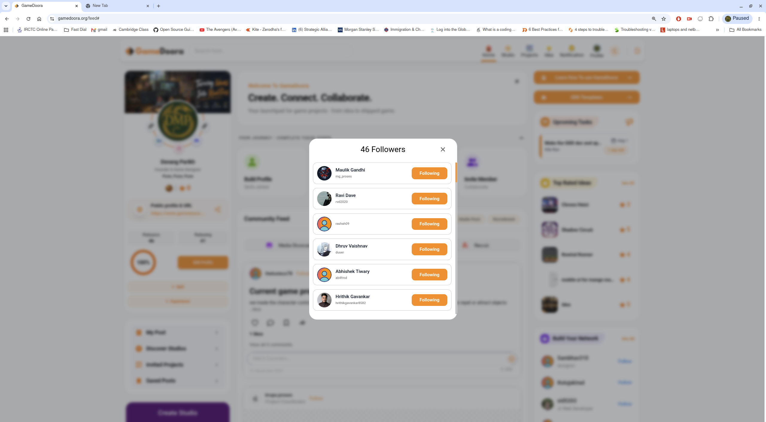 Followers list modal
