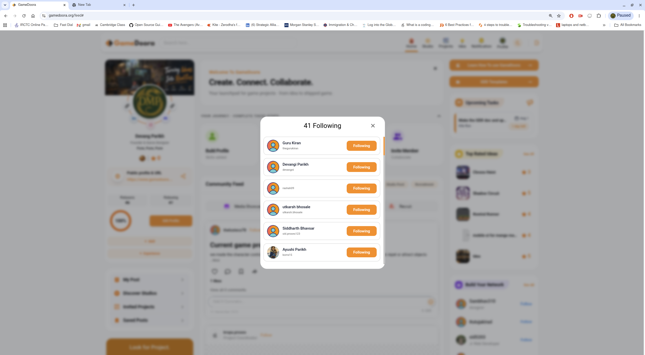 Following list modal