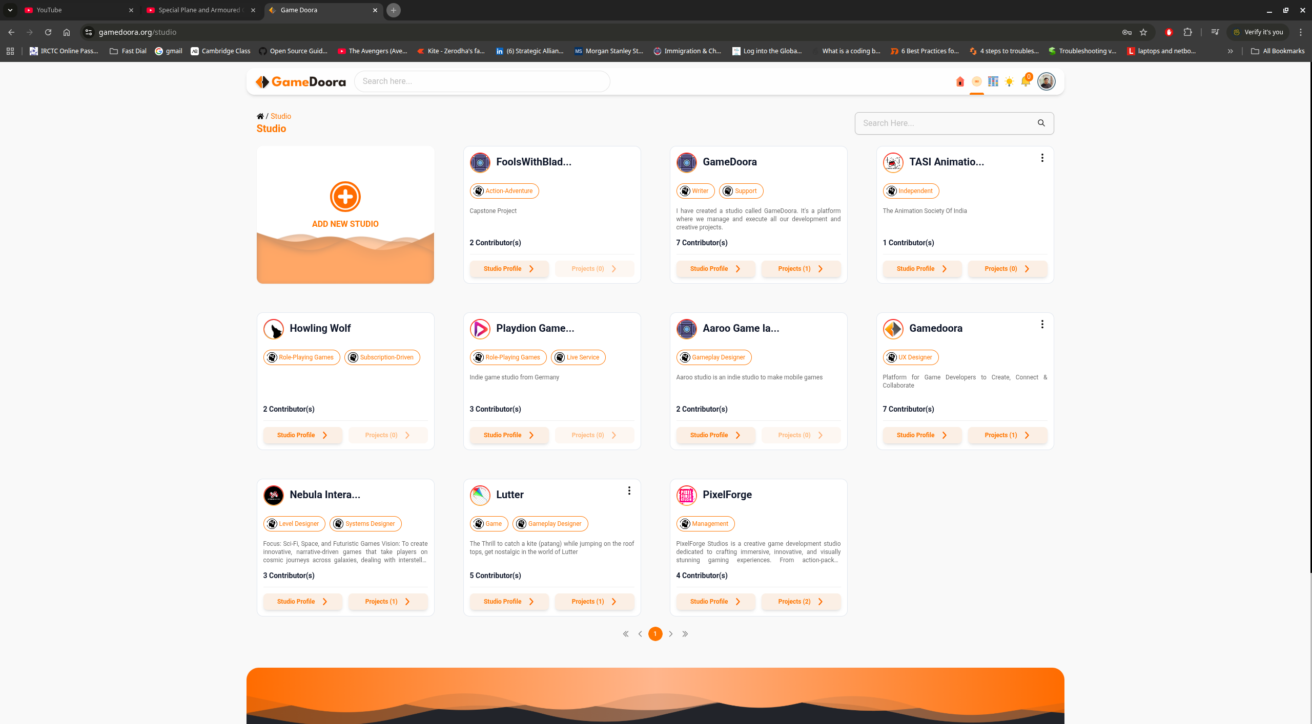 Studio overview page