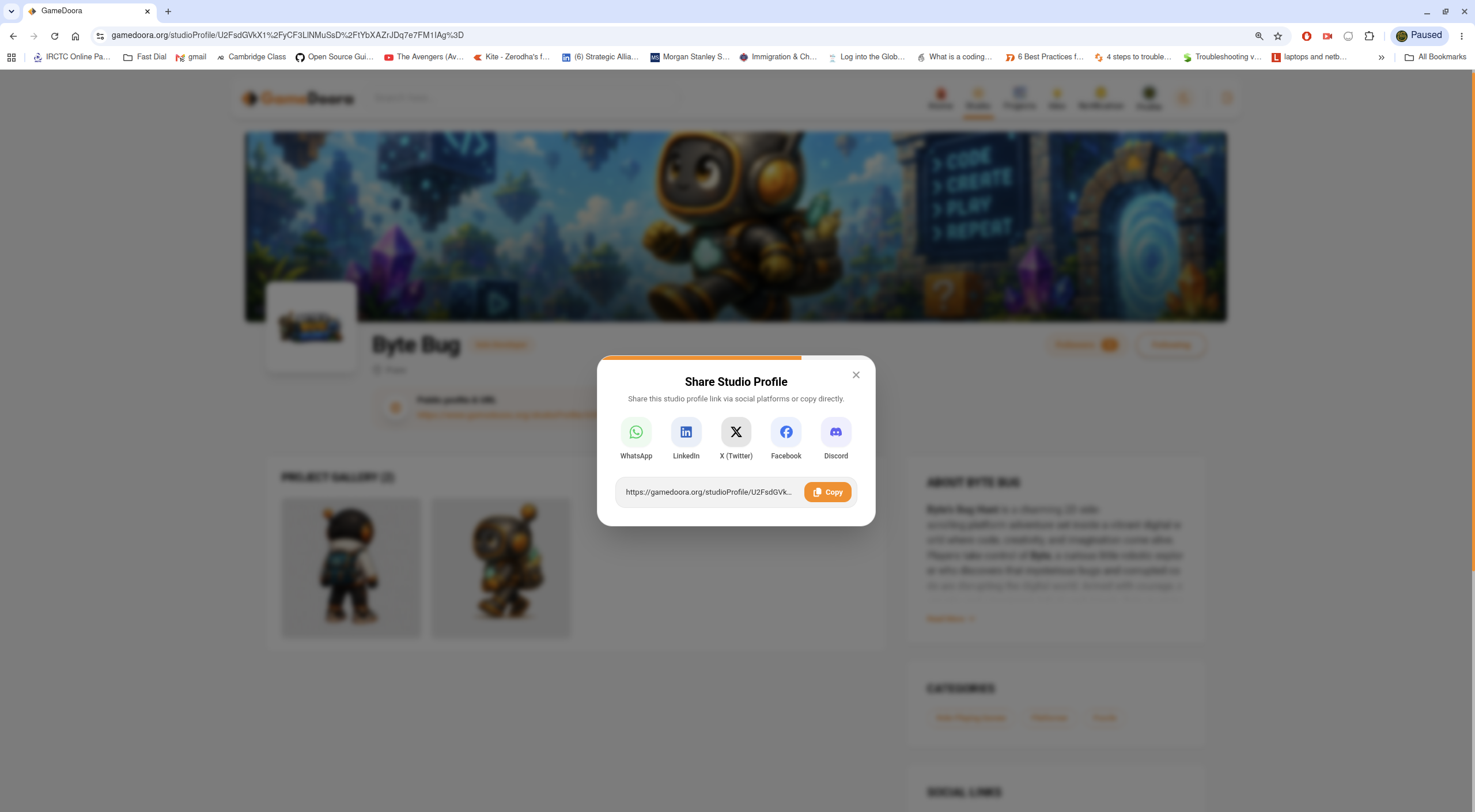 Share Studio Profile modal